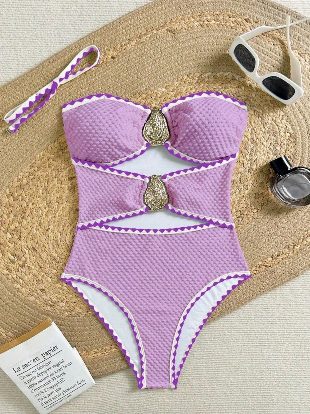 Purple Sexy Women's Hollow-Out Splice Bandeau one piece swimsuit
